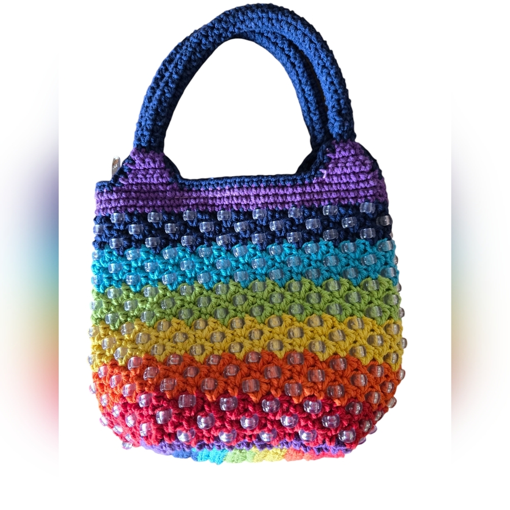 Hand & Heart Mini Handbag - Crocheted Cotton With Beads